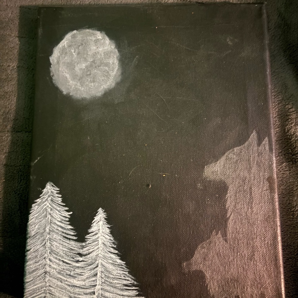 Black and Gray Nocturnal Landscape Painting